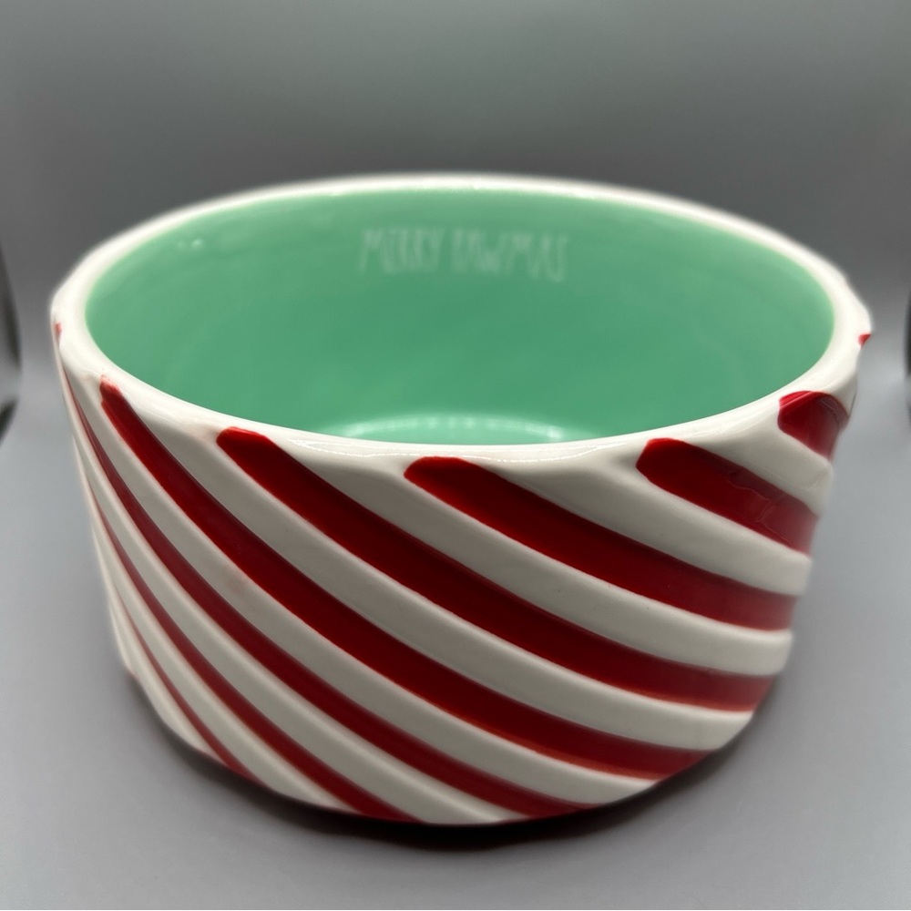Rae Dunn MERRY PAWMAS Candy Cane Red White Striped Pet Dog Cat Bowl Large NEW